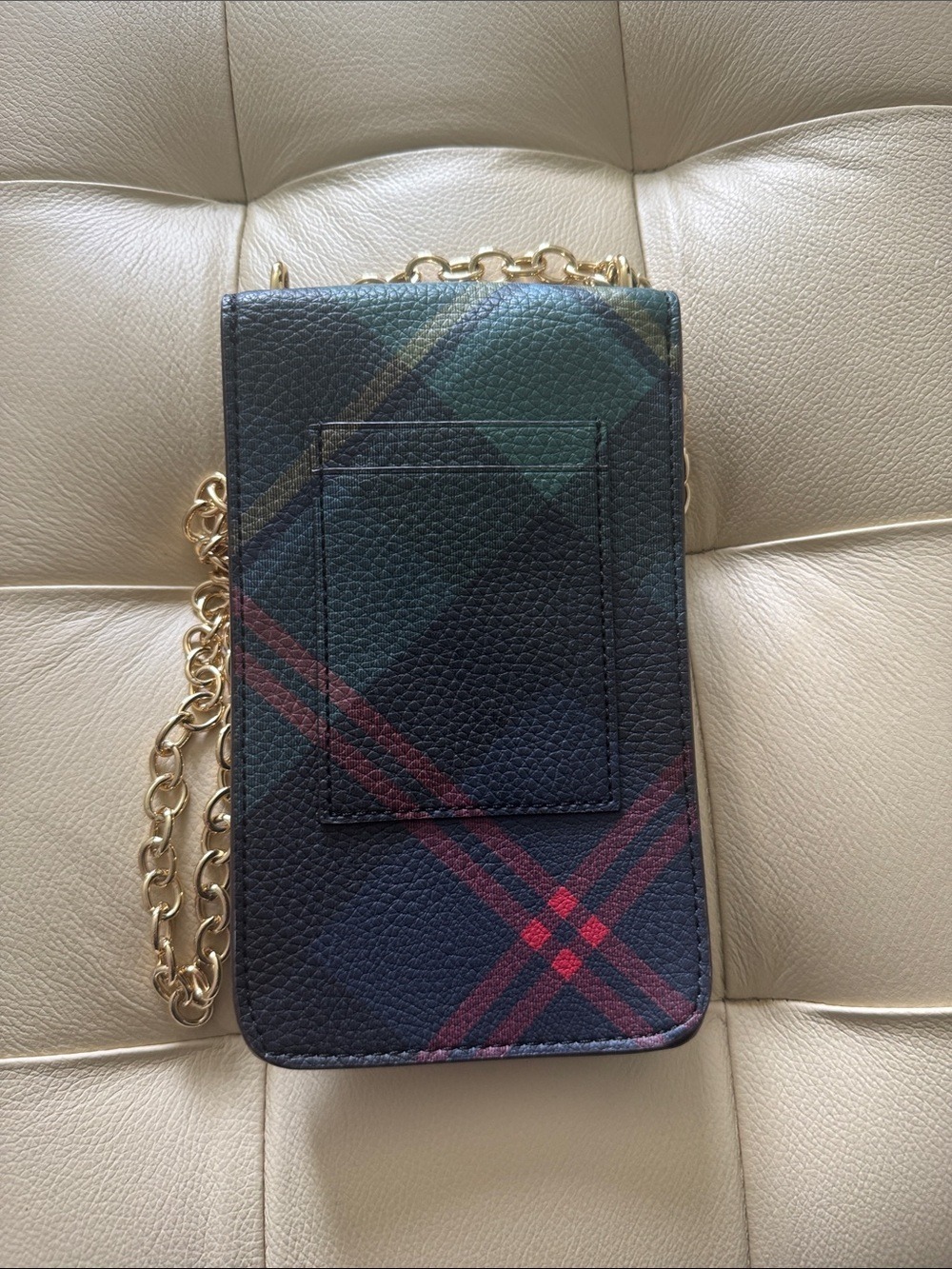 Ralph Lauren Green Plaid Chain Crossbody Phone Pouch - Picture 5 of 6